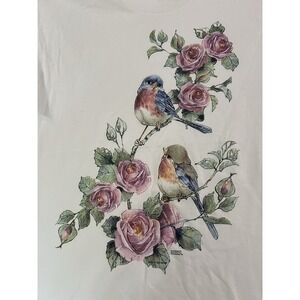 Vintage 1990's Airwaves Bird Nature Roses Tshirt Medium Grandmacore Cottage Core